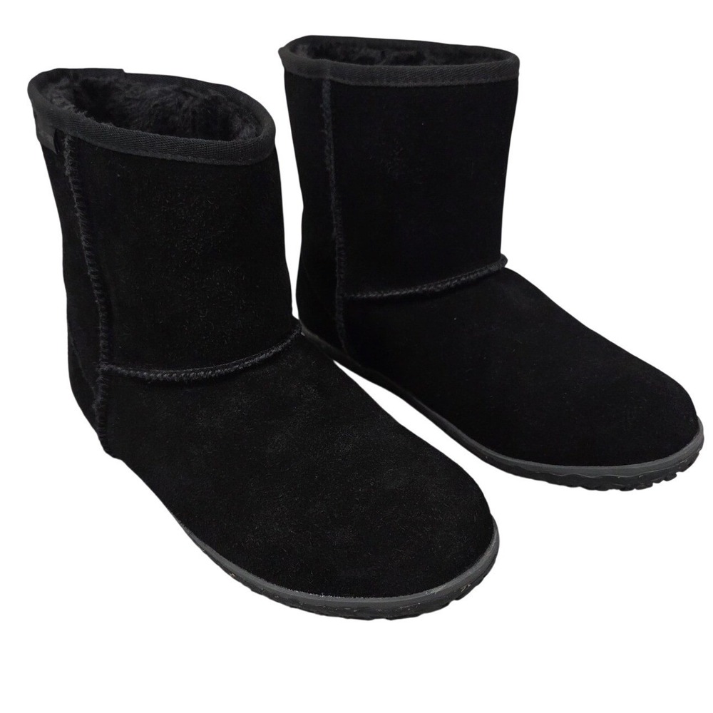 Minnetonka Black Suede Faux Fur Lined Ankle Boots Women 10M Black